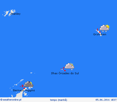 visão geral Ilhas Órcades do Sul América do Sul mapas de previsão