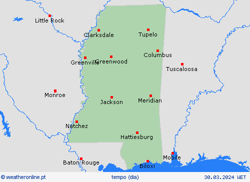 visão geral Mississippi América do Norte mapas de previsão