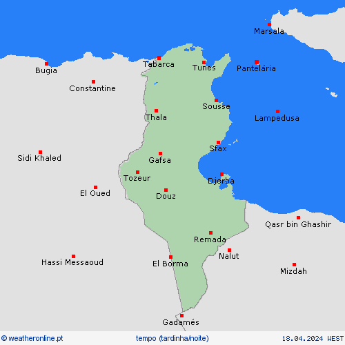 visão geral Tunísia África mapas de previsão