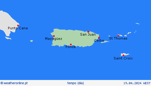 visão geral Porto Rico América Central mapas de previsão