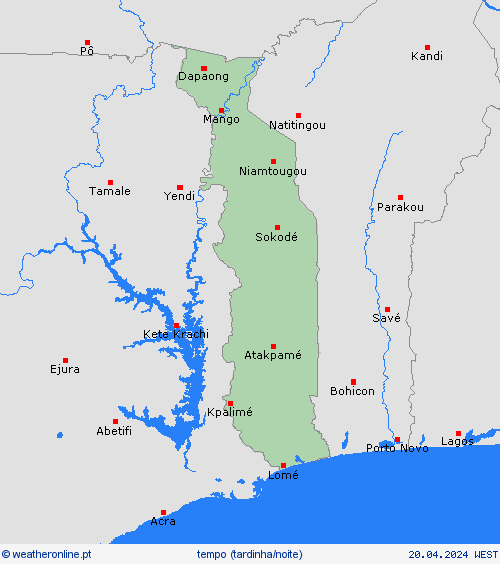 visão geral Togo África mapas de previsão