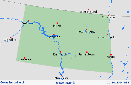 visão geral Dakota do Norte América do Norte mapas de previsão