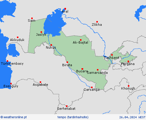visão geral Uzbequistão Ásia mapas de previsão