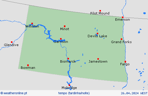 visão geral Dakota do Norte América do Norte mapas de previsão