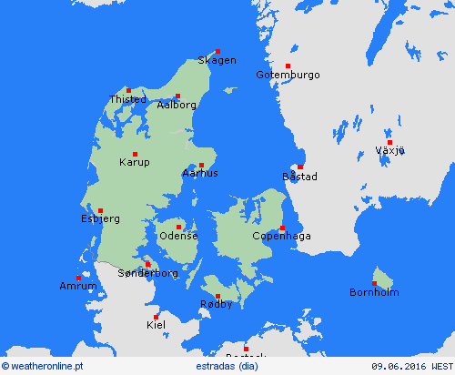 condições meteorológicas na estrada Dinamarca Europa mapas de previsão