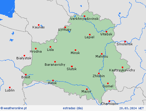 condições meteorológicas na estrada Bielorrússia Europa mapas de previsão