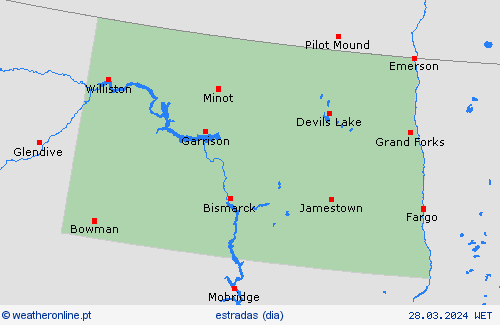 condições meteorológicas na estrada Dakota do Norte América do Norte mapas de previsão