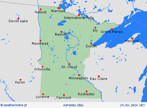 condições meteorológicas na estrada Minnesota América do Norte mapas de previsão