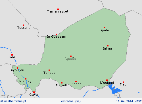 condições meteorológicas na estrada Níger África mapas de previsão