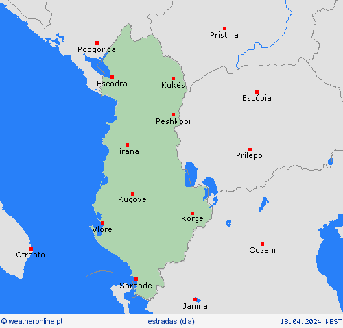 condições meteorológicas na estrada Albânia Europa mapas de previsão