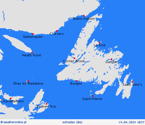 condições meteorológicas na estrada Saint-Pierre e Miquelon América do Norte mapas de previsão