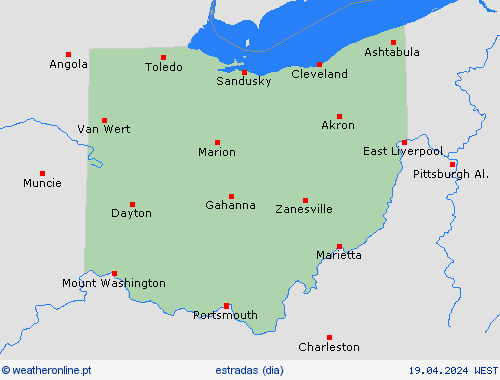 condições meteorológicas na estrada Ohio América do Norte mapas de previsão