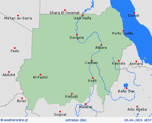 condições meteorológicas na estrada Sudão África mapas de previsão