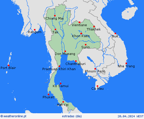 condições meteorológicas na estrada Tailândia Ásia mapas de previsão