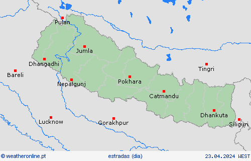condições meteorológicas na estrada Nepal Ásia mapas de previsão