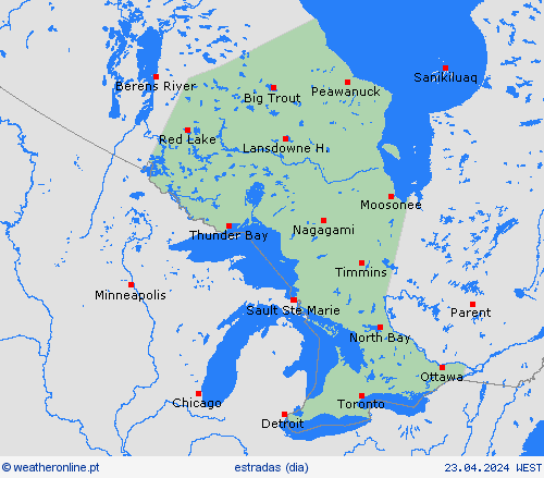 condições meteorológicas na estrada Ontário América do Norte mapas de previsão
