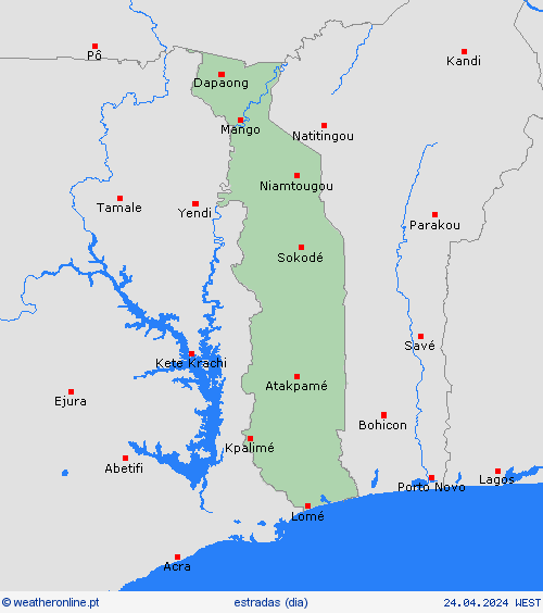 condições meteorológicas na estrada Togo África mapas de previsão