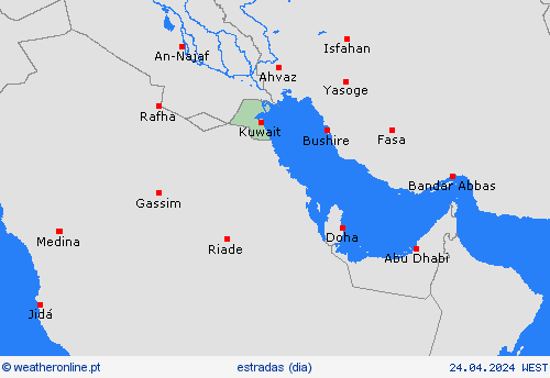 condições meteorológicas na estrada Kuwait Ásia mapas de previsão