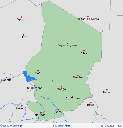 condições meteorológicas na estrada Chade África mapas de previsão
