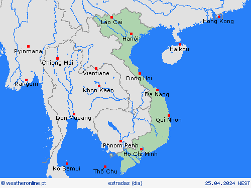condições meteorológicas na estrada Vietname Ásia mapas de previsão