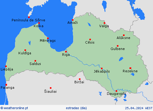 condições meteorológicas na estrada Letónia Europa mapas de previsão