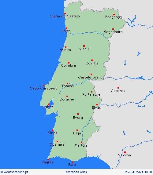 condições meteorológicas na estrada Portugal Europa mapas de previsão