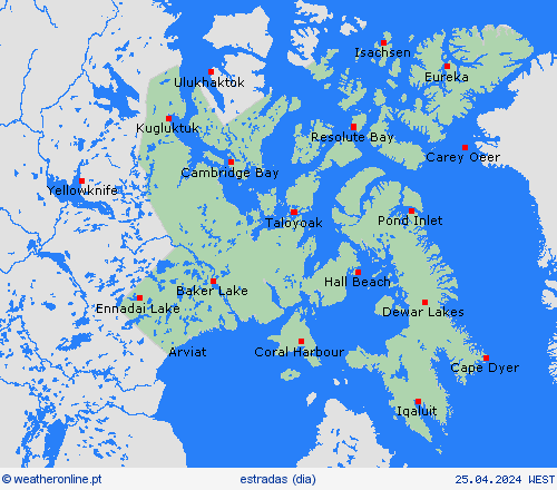 condições meteorológicas na estrada Nunavut América do Norte mapas de previsão