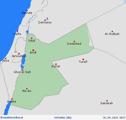 condições meteorológicas na estrada Jordânia Ásia mapas de previsão