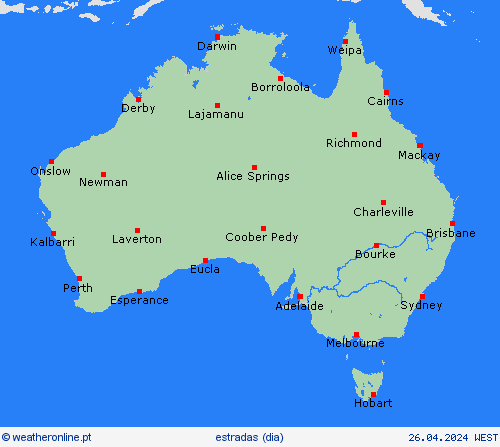 condições meteorológicas na estrada Austrália Oceânia mapas de previsão