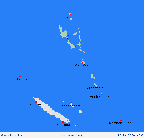condições meteorológicas na estrada Vanuatu Oceânia mapas de previsão
