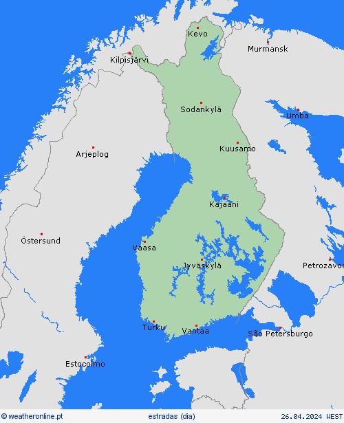 condições meteorológicas na estrada Finlândia Europa mapas de previsão