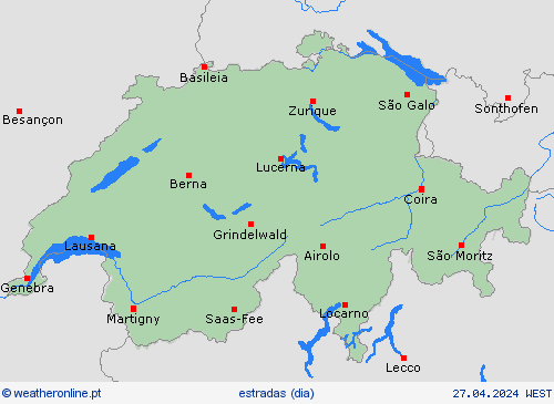 condições meteorológicas na estrada Suíça Europa mapas de previsão