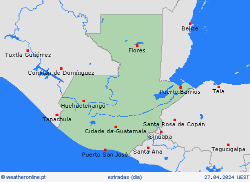 condições meteorológicas na estrada Guatemala América Central mapas de previsão