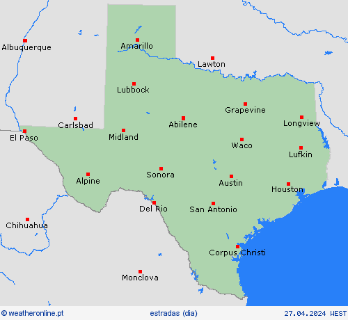condições meteorológicas na estrada Texas América do Norte mapas de previsão
