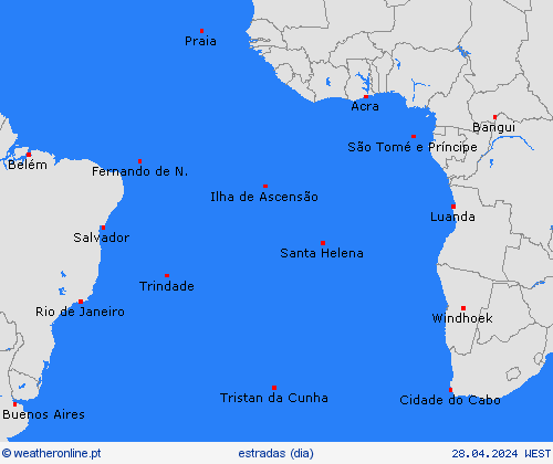 condições meteorológicas na estrada Atlantic Islands África mapas de previsão