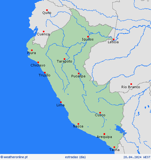 condições meteorológicas na estrada Peru América do Sul mapas de previsão