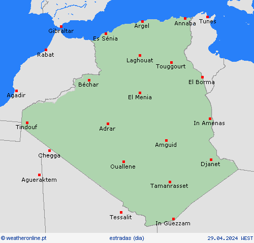 condições meteorológicas na estrada Argélia África mapas de previsão