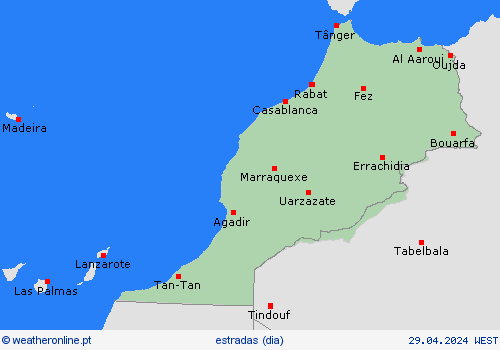 condições meteorológicas na estrada Marrocos África mapas de previsão