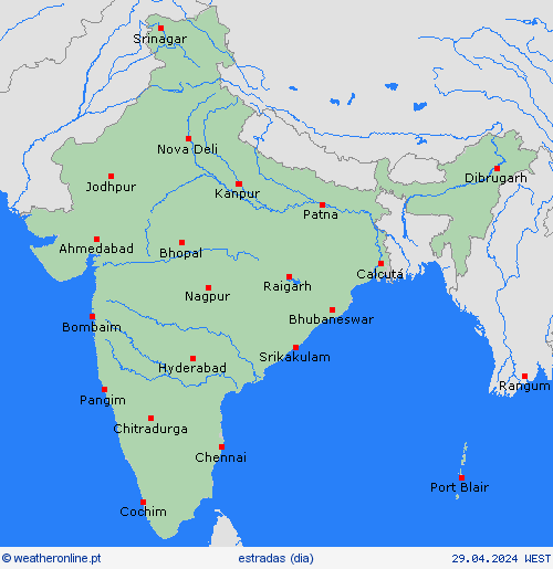 condições meteorológicas na estrada Índia Ásia mapas de previsão