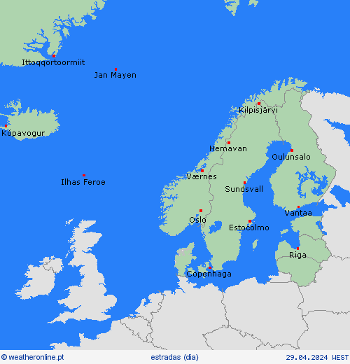 condições meteorológicas na estrada  Europa mapas de previsão