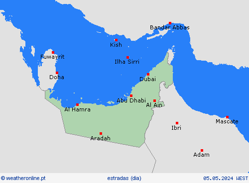 condições meteorológicas na estrada Emirados Árabes Unidos Ásia mapas de previsão