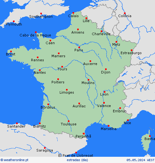 condições meteorológicas na estrada França Europa mapas de previsão