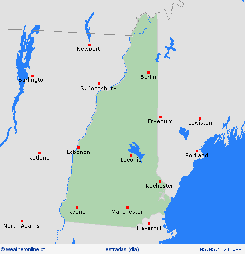 condições meteorológicas na estrada Nova Hampshire América do Norte mapas de previsão