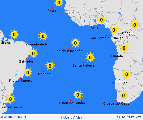 índice-uv Atlantic Islands África mapas de previsão