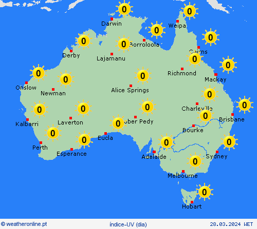 índice-uv Austrália Oceânia mapas de previsão