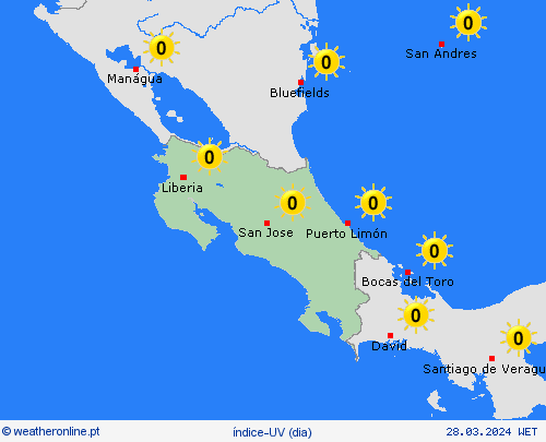 índice-uv Costa Rica América Central mapas de previsão