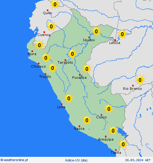 índice-uv Peru América do Sul mapas de previsão