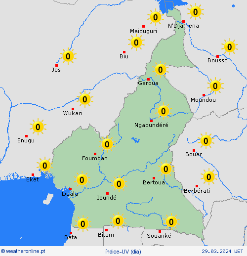 índice-uv Camarões África mapas de previsão