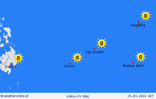 índice-uv Palau Oceânia mapas de previsão