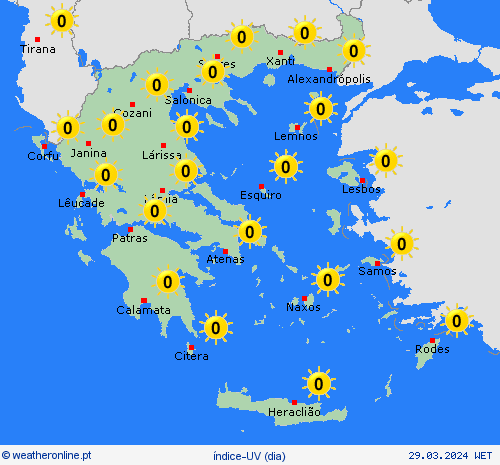 índice-uv Grécia Europa mapas de previsão